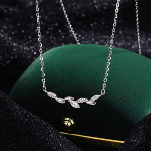 Sterling silver olive branch and leaf necklace, a fairy-like, forest-inspired choker for women.